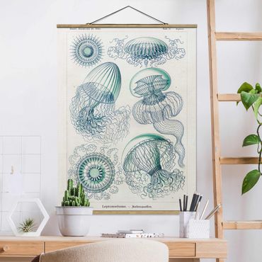 Tableau en tissu avec porte-affiche - Vintage Board Jellyfish In Blue