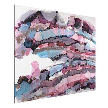 Tableau sur aluminium - Surfing Waves In Purple With Pink Gold