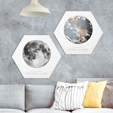 Hexagone en alu Dibond - Moon And Earth