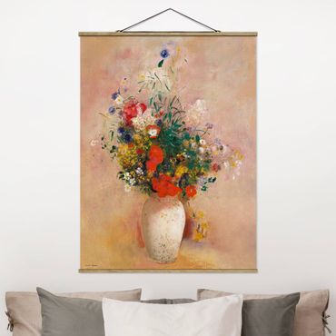 Tableau en tissu avec porte-affiche - Odilon Redon - Vase With Flowers (Rose-Colored Background)