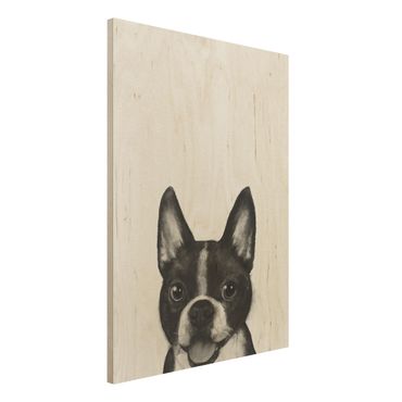 Impression sur bois - Illustration Dog Boston Black And White Painting