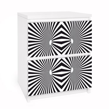 Papier adhésif pour meuble IKEA - Malm commode 2x tiroirs - Psychedelic Black And White pattern