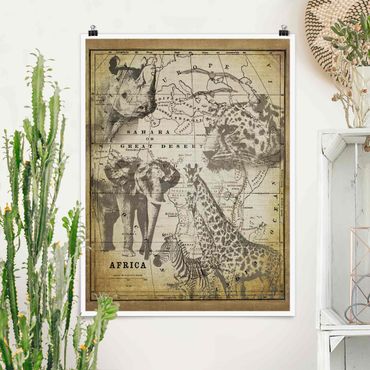 Poster - Vintage Collage - Africa Wildlife