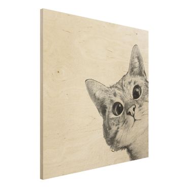 Impression sur bois - Illustration Cat Drawing Black And White