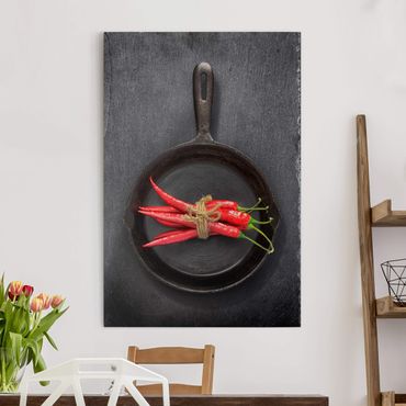 Impression sur toile - Red Chili Bundles In Pan On Slate