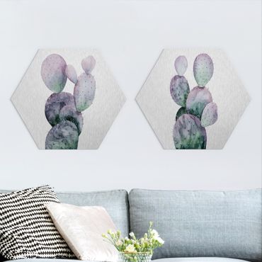 Hexagone en alu Dibond - Cactus In Purple Set I