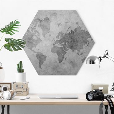 Hexagone en alu Dibond - Vintage World Map II