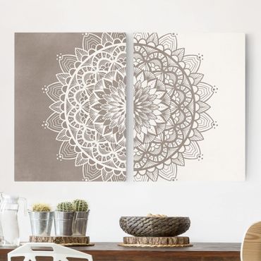 Impression sur toile - Mandala Illustration Shabby Set Beige White