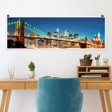 Poster panoramique architecture & skyline - Nighttime Manhattan Bridge