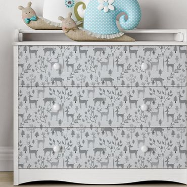 Papier adhésif pour meuble - Sweet Deer Pattern In Different Shades Of Grey