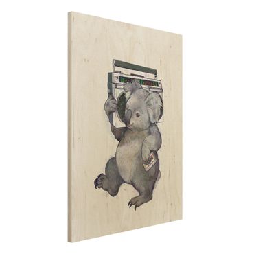Impression sur bois - Illustration Koala With Radio Painting