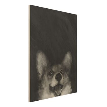 Impression sur bois - Illustration Dog Corgi Paintig Black And White