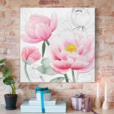Impression sur toile - Drawing Light Pink Peonies