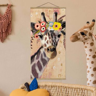 Tableau en tissu avec porte-affiche - Klimt Giraffe