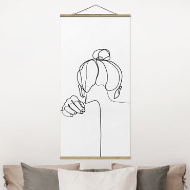 Tableau en tissu avec porte-affiche - Line Art Woman Neck Black And White