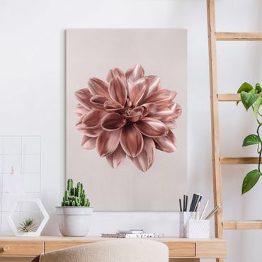Impression sur toile - Dahlia Flower Pink Gold Metallic