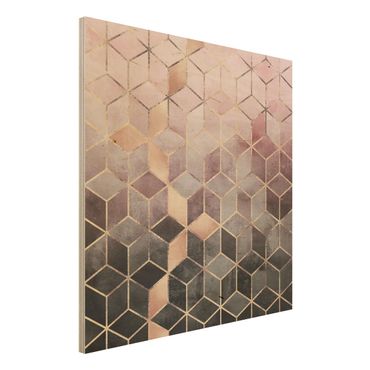 Impression sur bois - Pink Grey Golden Geometry