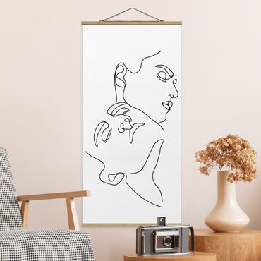 Tableau en tissu avec porte-affiche - Line Art Women Faces White