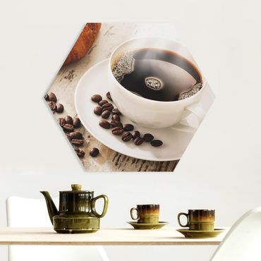 Hexagone en forex - Steaming coffee cup with coffee beans