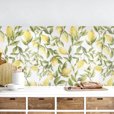 Revêtement mural cuisine - Fruity Lemons With Leaves