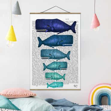 Tableau en tissu avec porte-affiche - Animal Reading - Whale Family