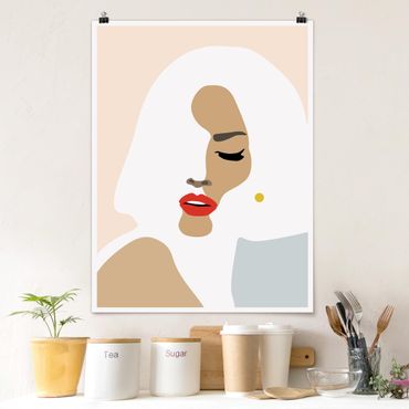 Poster - Line Art Portrait Woman Pastel Beige