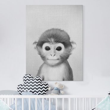 Tableau sur toile - Baby Monkey Anton Black And White - Format portrait 3:4