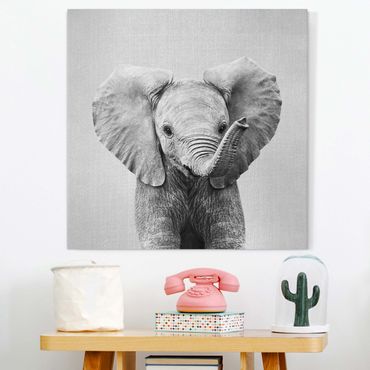 Tableau sur toile - Baby Elephant Elsa Black And White - Carré 1:1