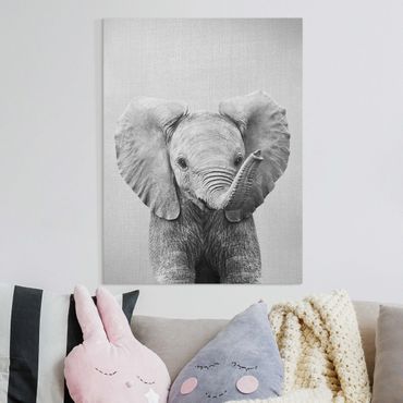 Tableau sur toile - Baby Elephant Elsa Black And White - Format portrait 3:4