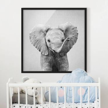 Poster encadré - Baby Elephant Elsa Black And White