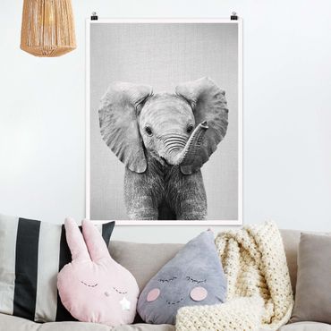 Poster reproduction - Baby Elephant Elsa Black And White