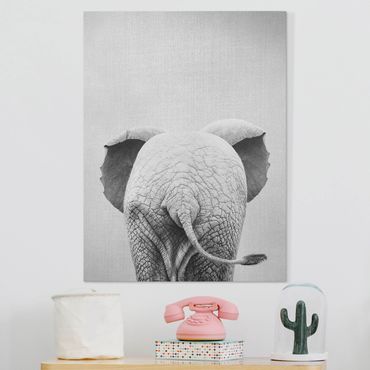 Tableau sur toile - Baby Elephant From Behind Black And White - Format portrait 3:4