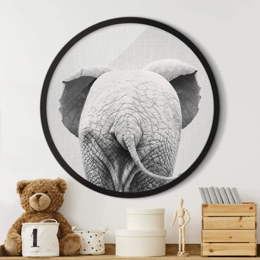 Tableau rond encadré - Baby Elephant From Behind Black And White