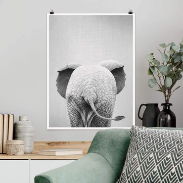 Poster reproduction - Baby Elephant From Behind Black And White