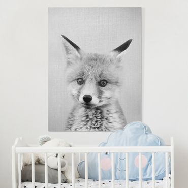 Tableau sur toile - Baby Fox Fritz Black And White - Format portrait 3:4