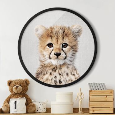 Tableau rond encadré - Baby Cheetah Gino