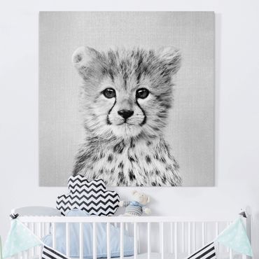 Tableau sur toile - Baby Cheetah Gino Black And White - Carré 1:1