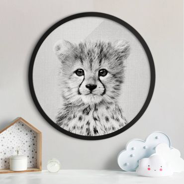 Tableau rond encadré - Baby Cheetah Gino Black And White