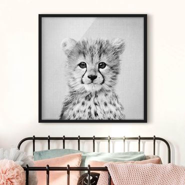 Poster encadré - Baby Cheetah Gino Black And White