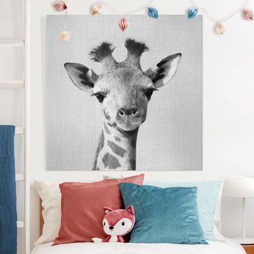 Tableau sur toile - Baby Giraffe Gandalf Black And White - Carré 1:1