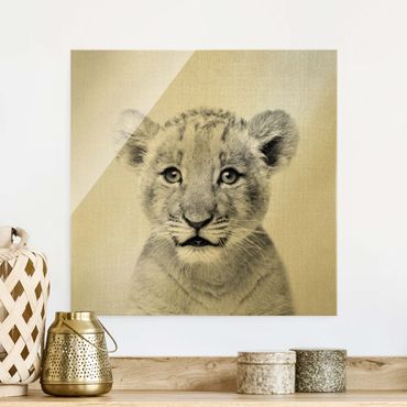 Tableau en verre - Baby Lion Luca Black And White