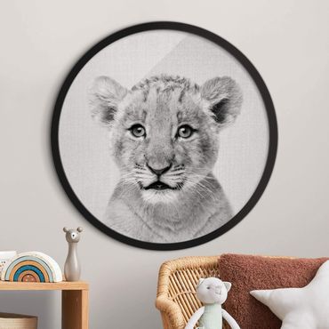Tableau rond encadré - Baby Lion Luca Black And White