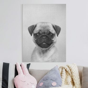 Tableau sur toile - Baby Pug Moritz Black And White - Format portrait 3:4
