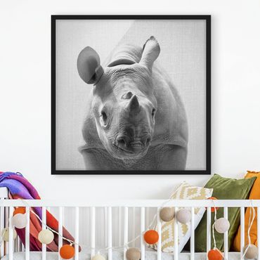 Poster encadré - Baby Rhinoceros Nina Black And White