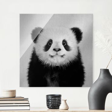 Tableau en verre - Baby Panda Prian Black And White