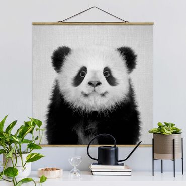 Tableau en tissu avec porte-affiche - Baby Panda Prian Black And White - Carré 1:1