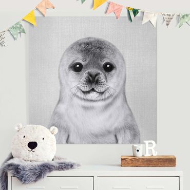 Tableau sur toile - Baby Seal Ronny Black And White - Carré 1:1