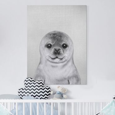 Tableau sur toile - Baby Seal Ronny Black And White - Format portrait 3:4