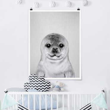 Poster reproduction - Baby Seal Ronny Black And White