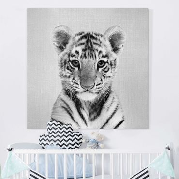 Tableau sur toile - Baby Tiger Thor Black And White - Carré 1:1